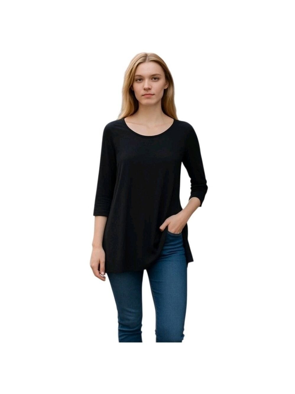 𝅺the lady & the sailor Black Back Pleated Tunic Top Blouse Size XS Made in USA